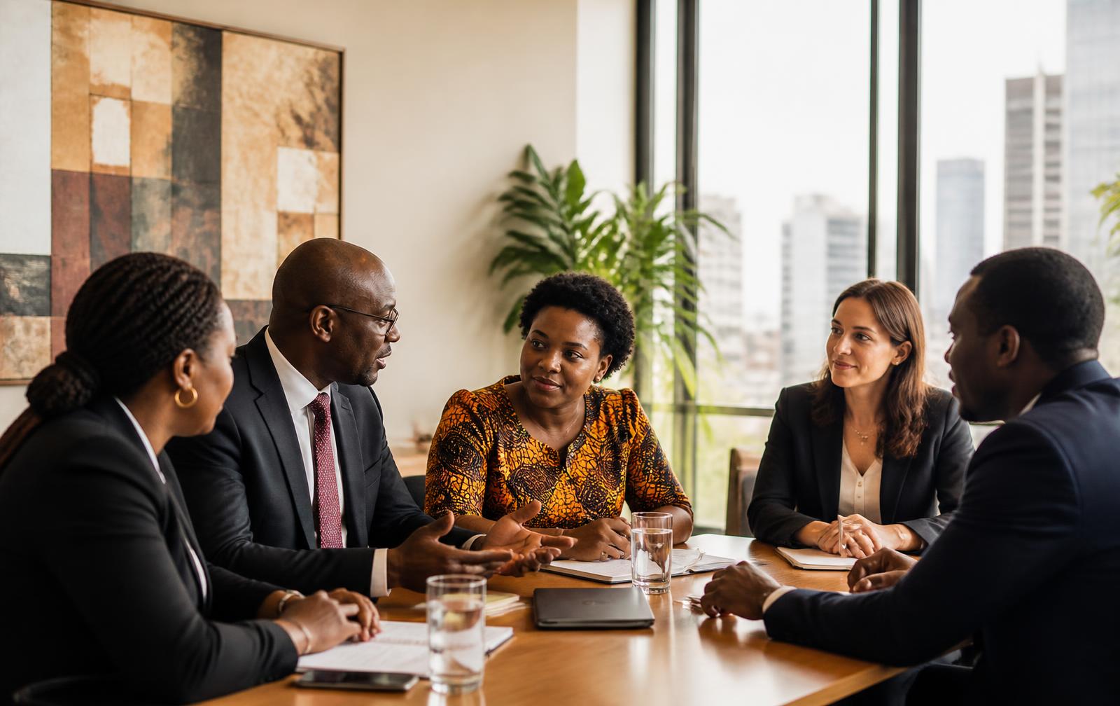 Delegates from African and American institutions in conversation around a meeting table in Nairobi